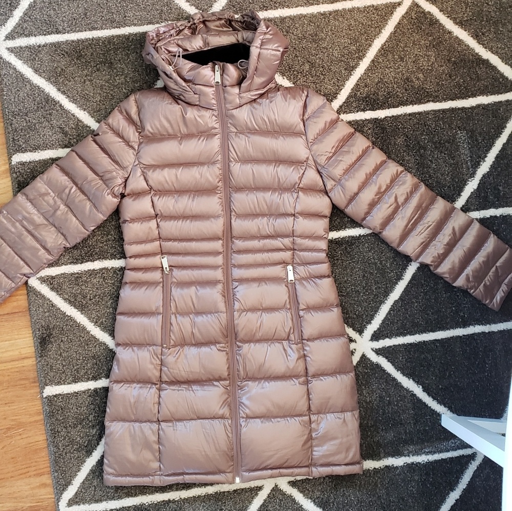 Mocha Rose Gold Down Puffer Jacket
